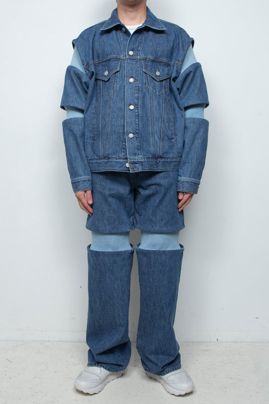Rib Knit-Denim Jacket Indigo
