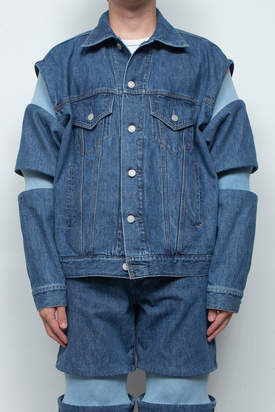 Rib Knit-Denim Jacket Indigo