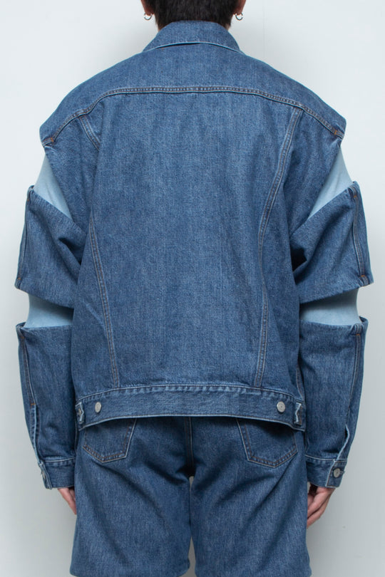 Rib Knit-Denim Jacket Indigo