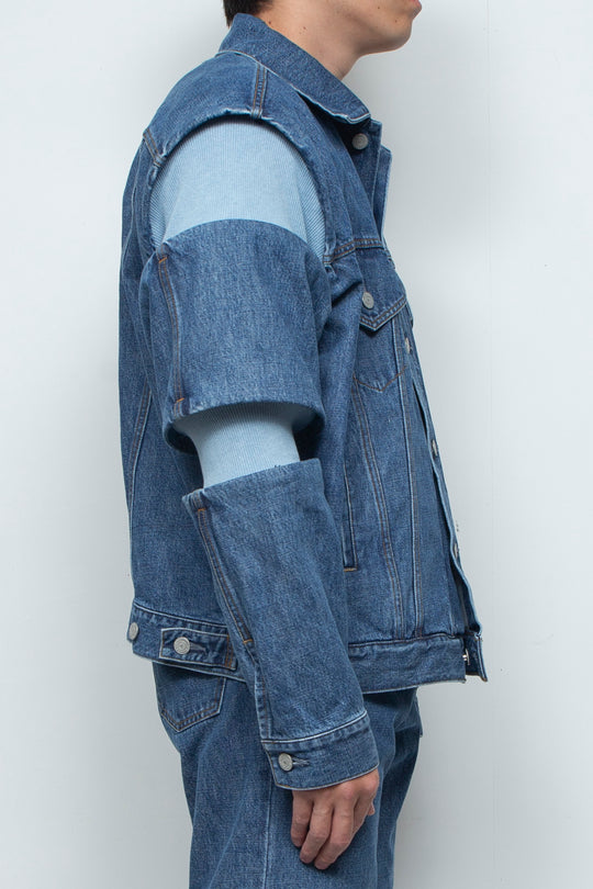 Rib Knit-Denim Jacket Indigo
