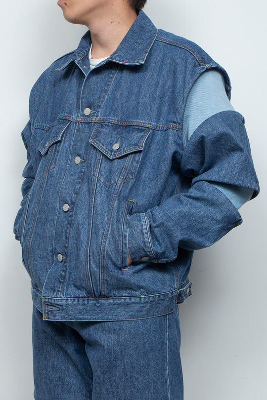 Rib Knit-Denim Jacket Indigo