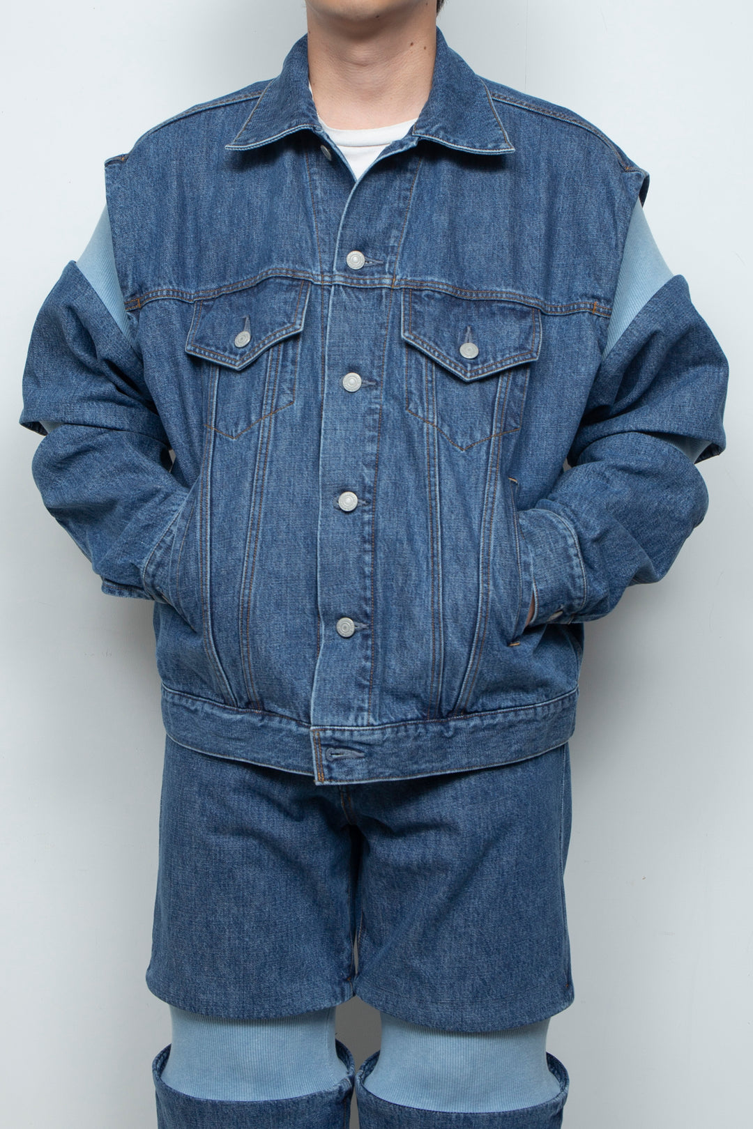 Rib Knit-Denim Jacket Indigo