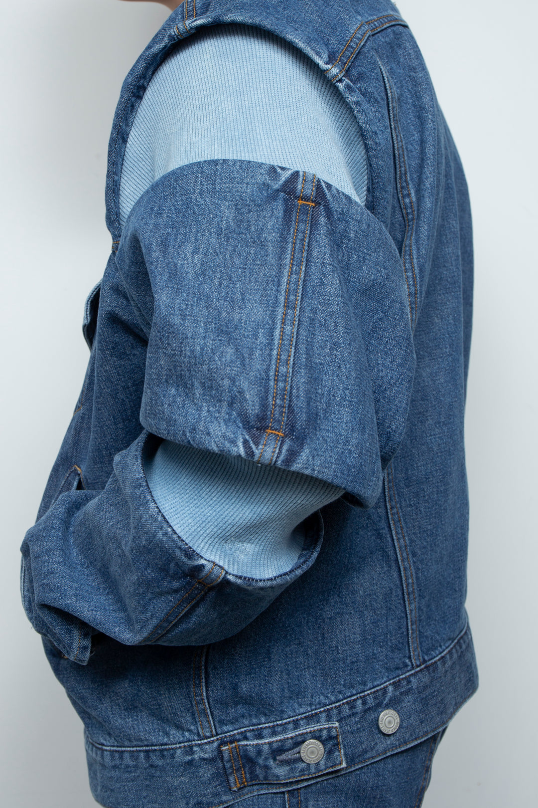 Rib Knit-Denim Jacket Indigo