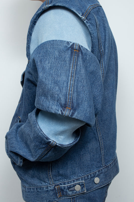 Rib Knit-Denim Jacket Indigo