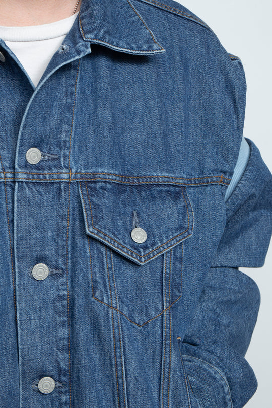 Rib Knit-Denim Jacket Indigo