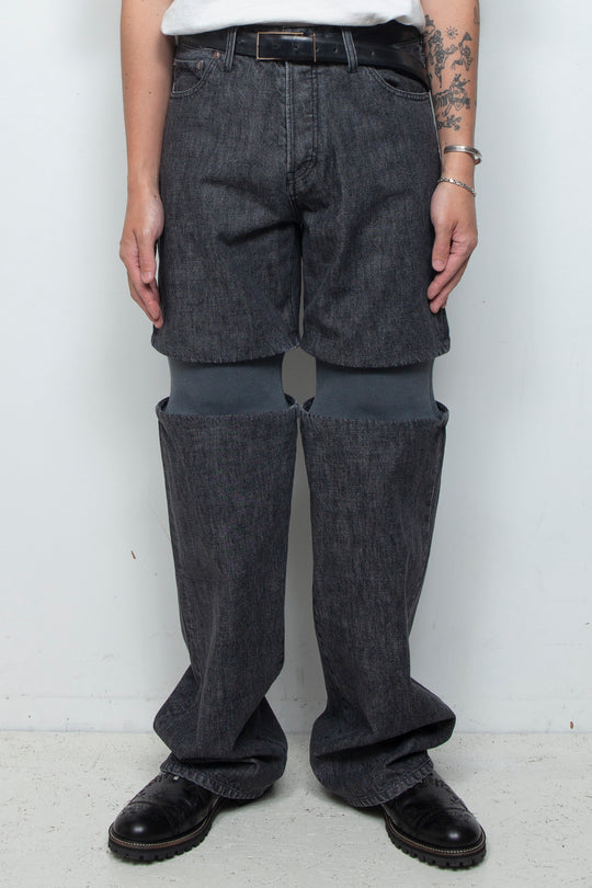 Rib Knit Denim Bottoms Black