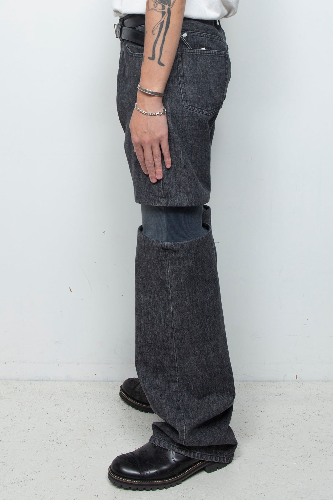 Rib Knit Denim Bottoms Black