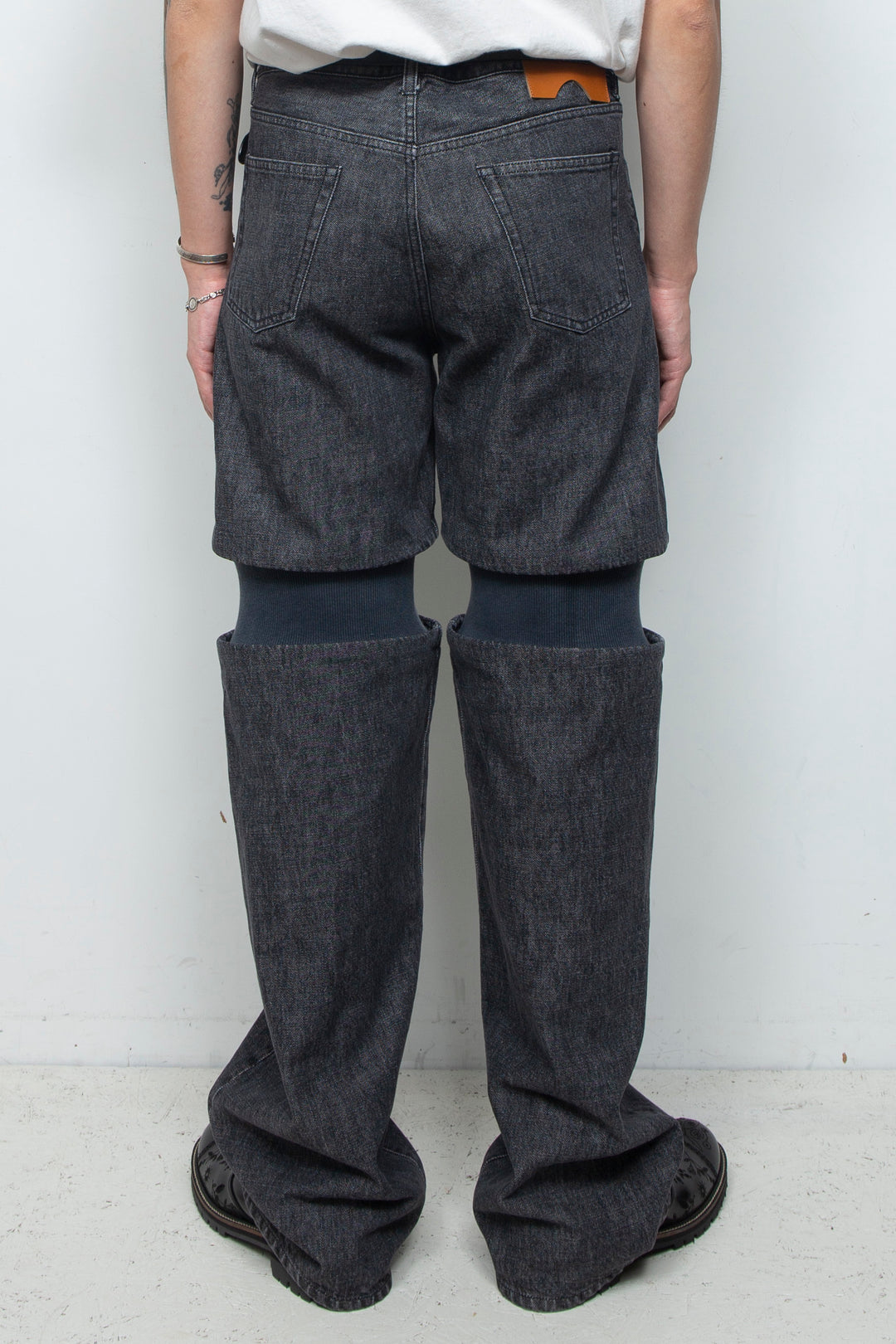 Rib Knit Denim Bottoms Black
