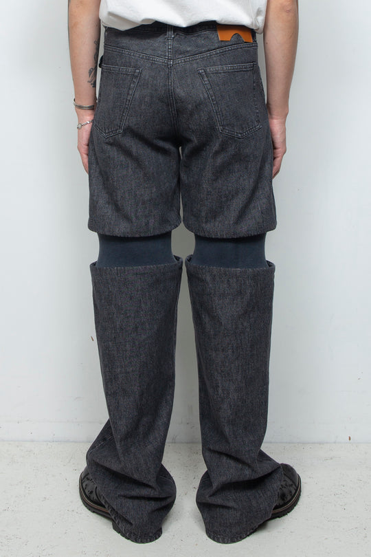 Rib Knit Denim Bottoms Black