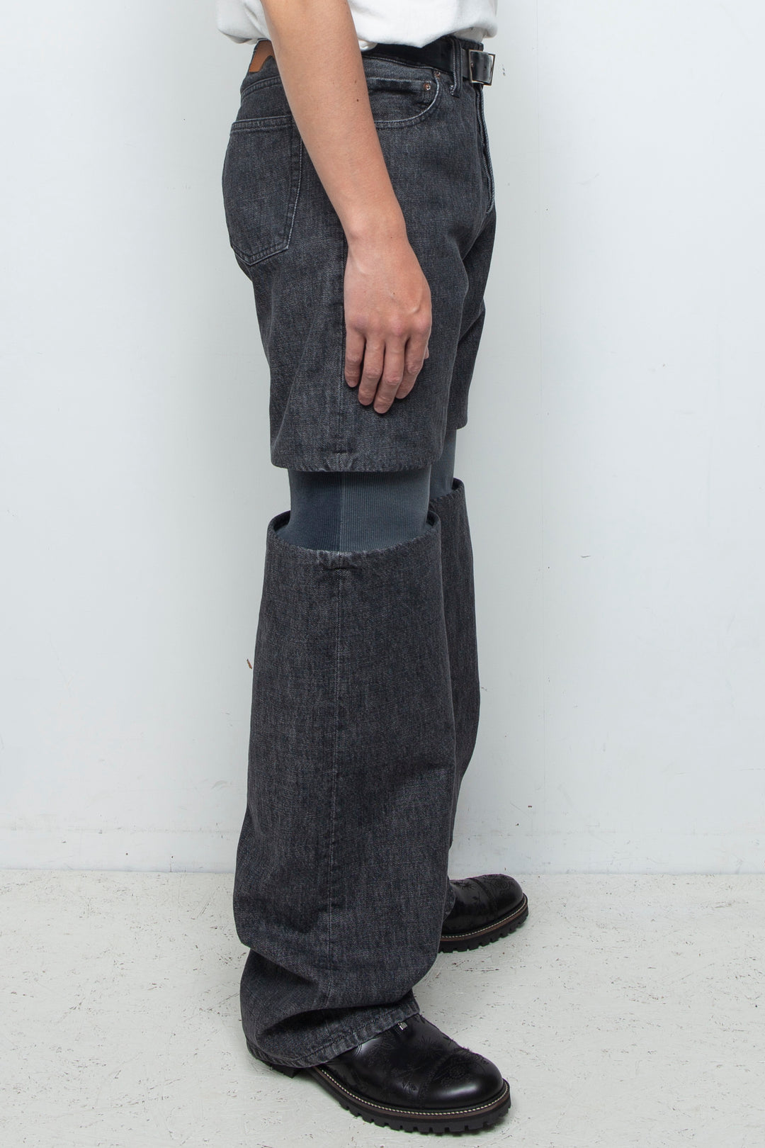 Rib Knit Denim Bottoms Black