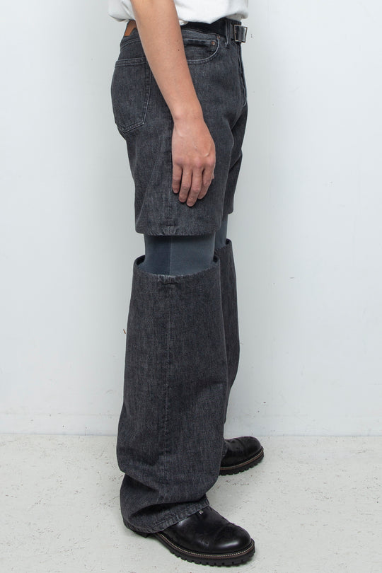 Rib Knit Denim Bottoms Black