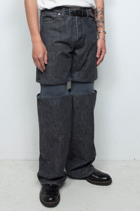 Rib Knit Denim Bottoms Black