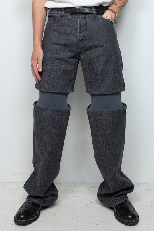 Rib Knit Denim Bottoms Black