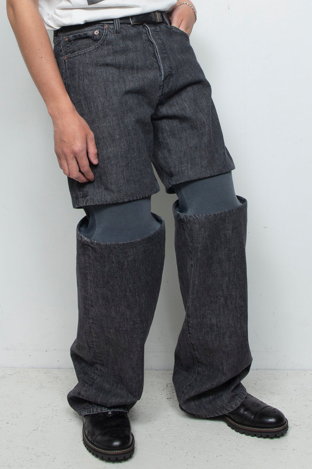 Rib Knit Denim Bottoms Black