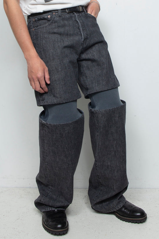Rib Knit Denim Bottoms Black