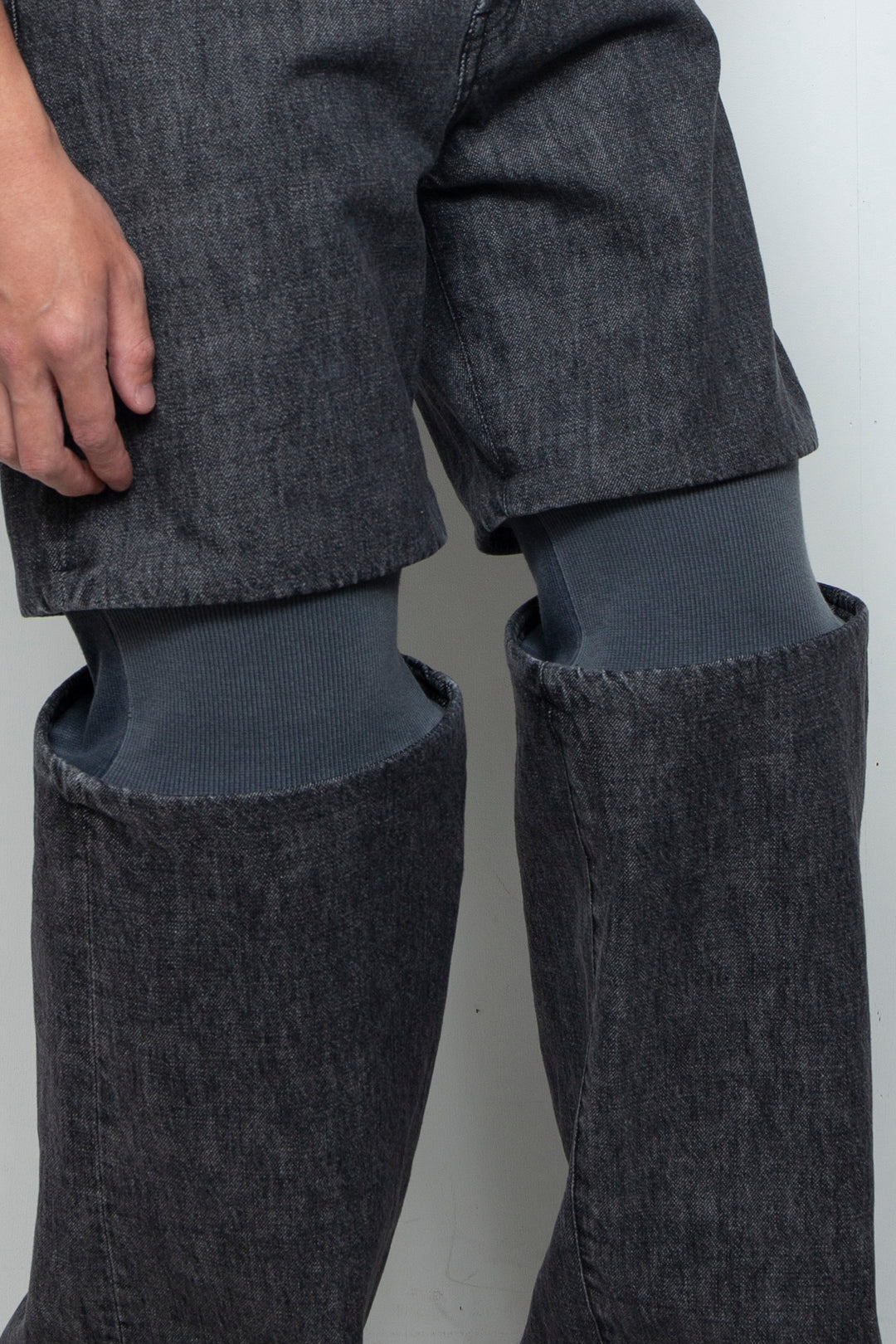 Rib Knit Denim Bottoms Black