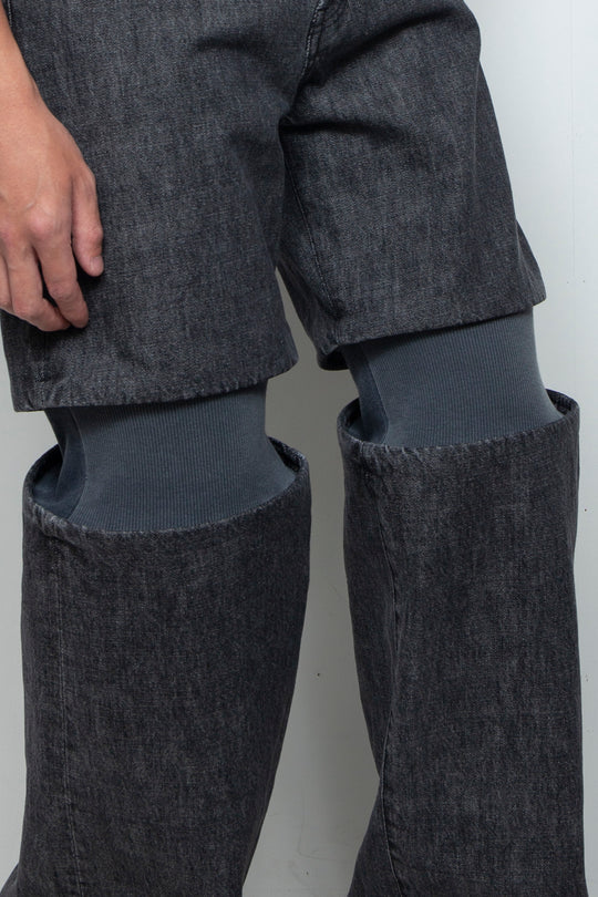 Rib Knit Denim Bottoms Black