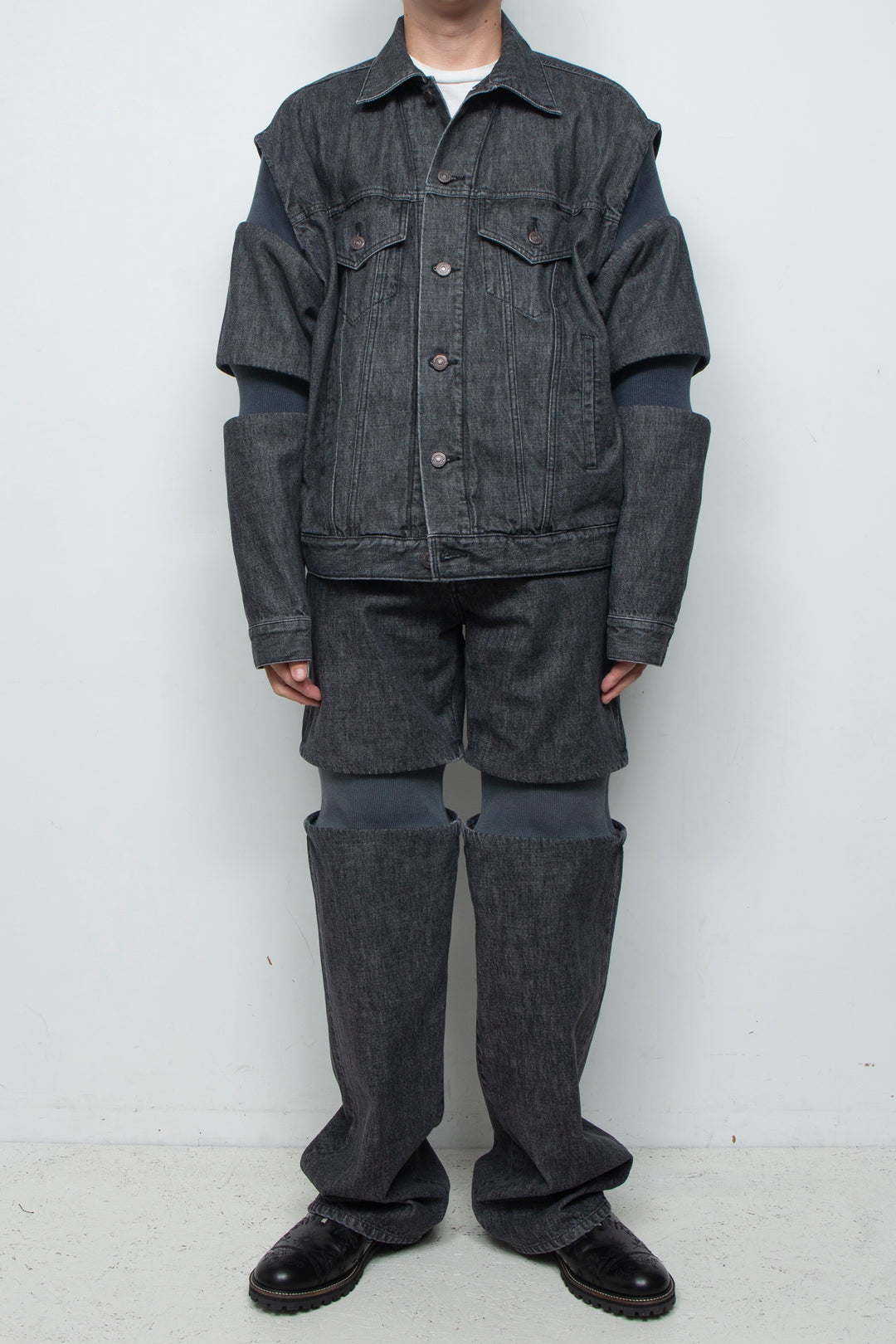 Rib Knit Denim Bottoms Black