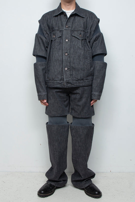 Rib Knit Denim Bottoms Black