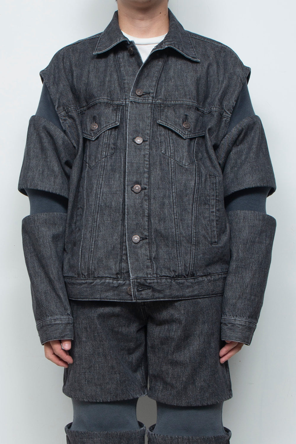 Rib Knit Denim Jacket Black