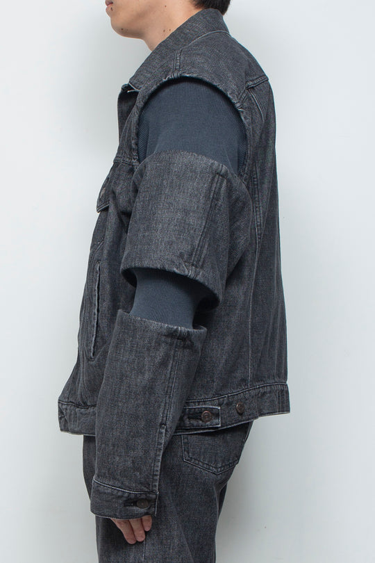 Rib Knit Denim Jacket Black