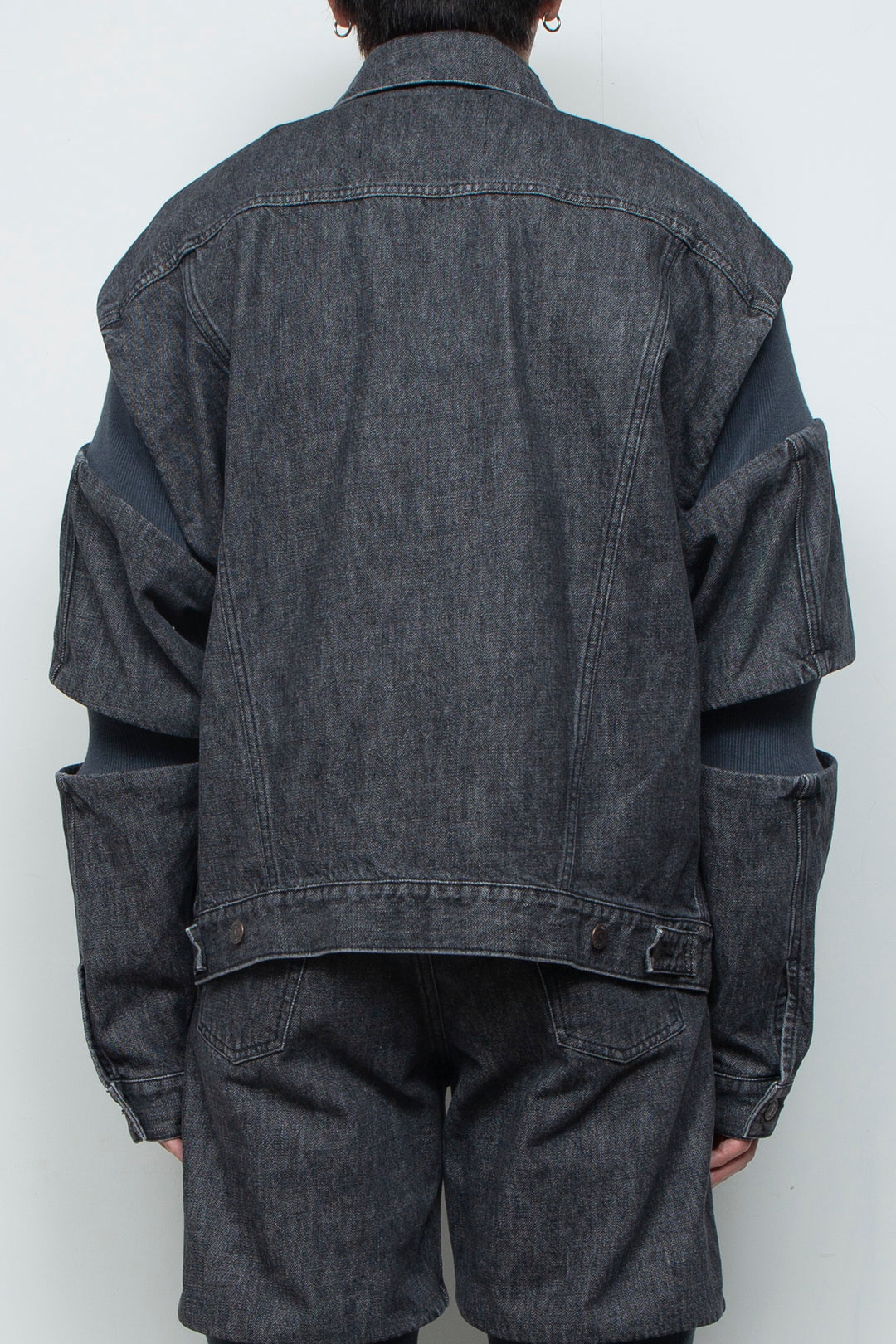 Rib Knit Denim Jacket Black