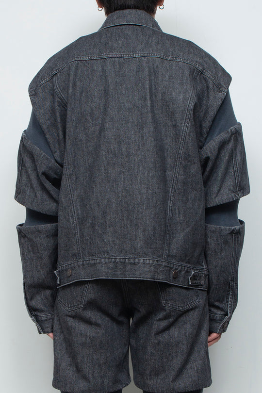Rib Knit Denim Jacket Black