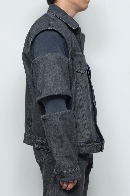 Rib Knit Denim Jacket Black