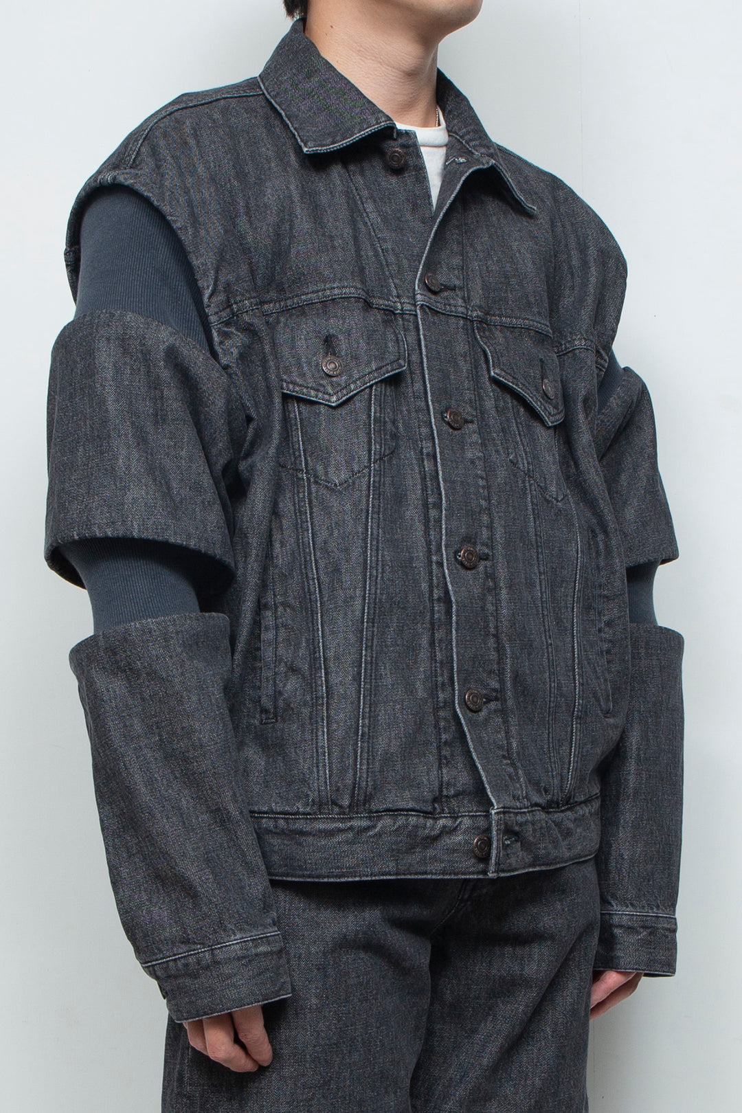 Rib Knit Denim Jacket Black