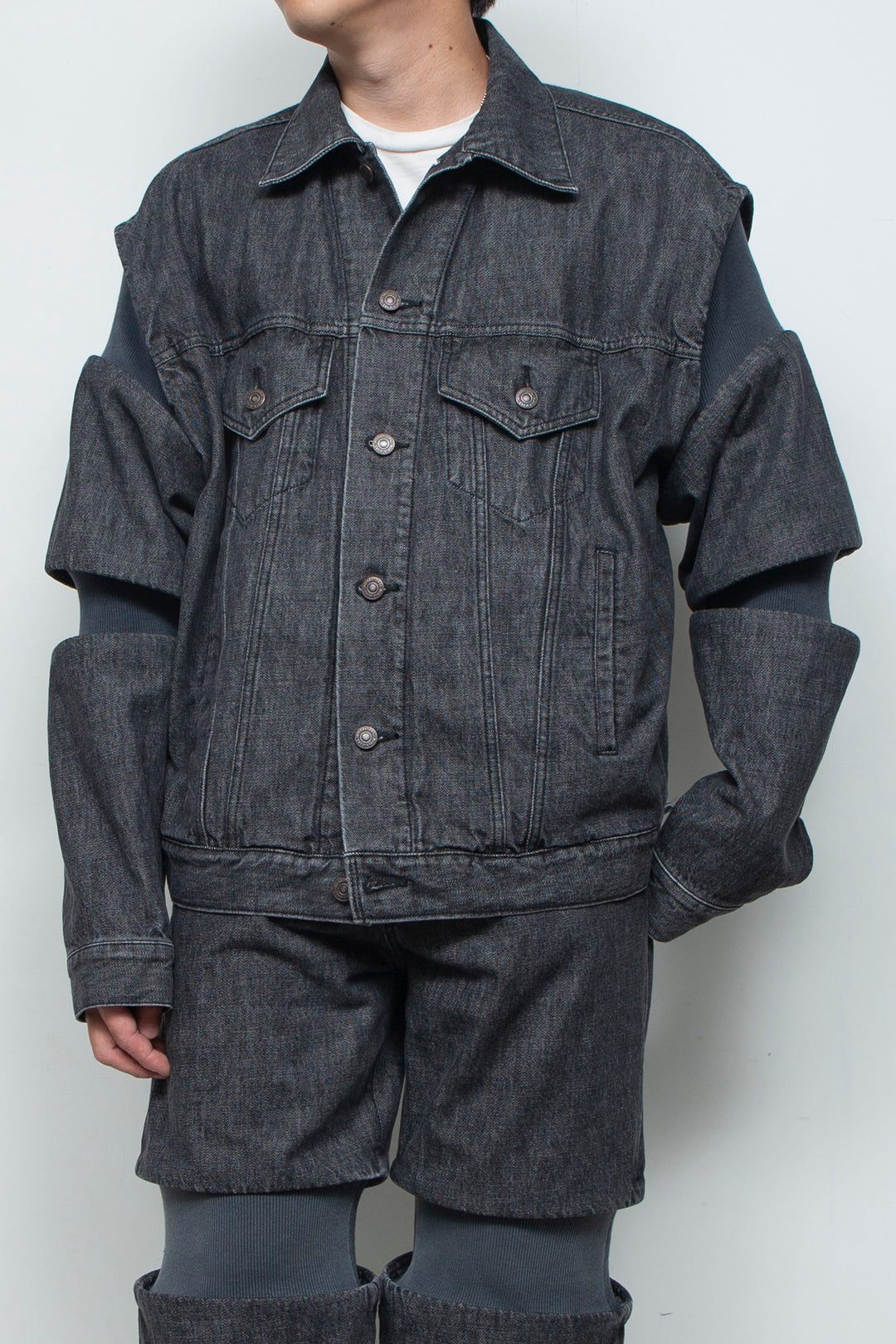 Rib Knit Denim Jacket Black