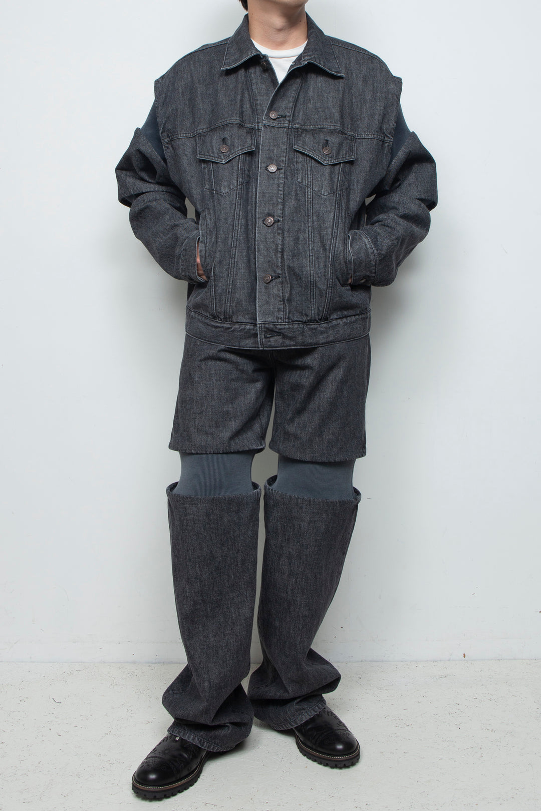 Rib Knit Denim Jacket Black