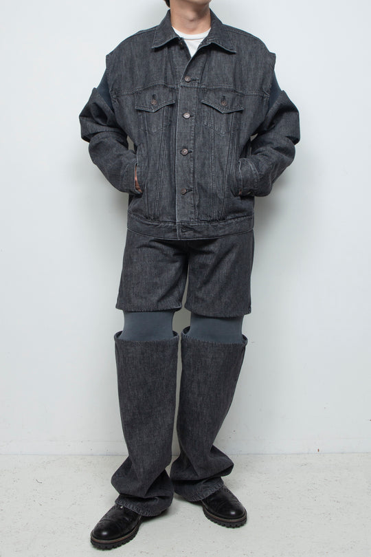 Rib Knit Denim Jacket Black