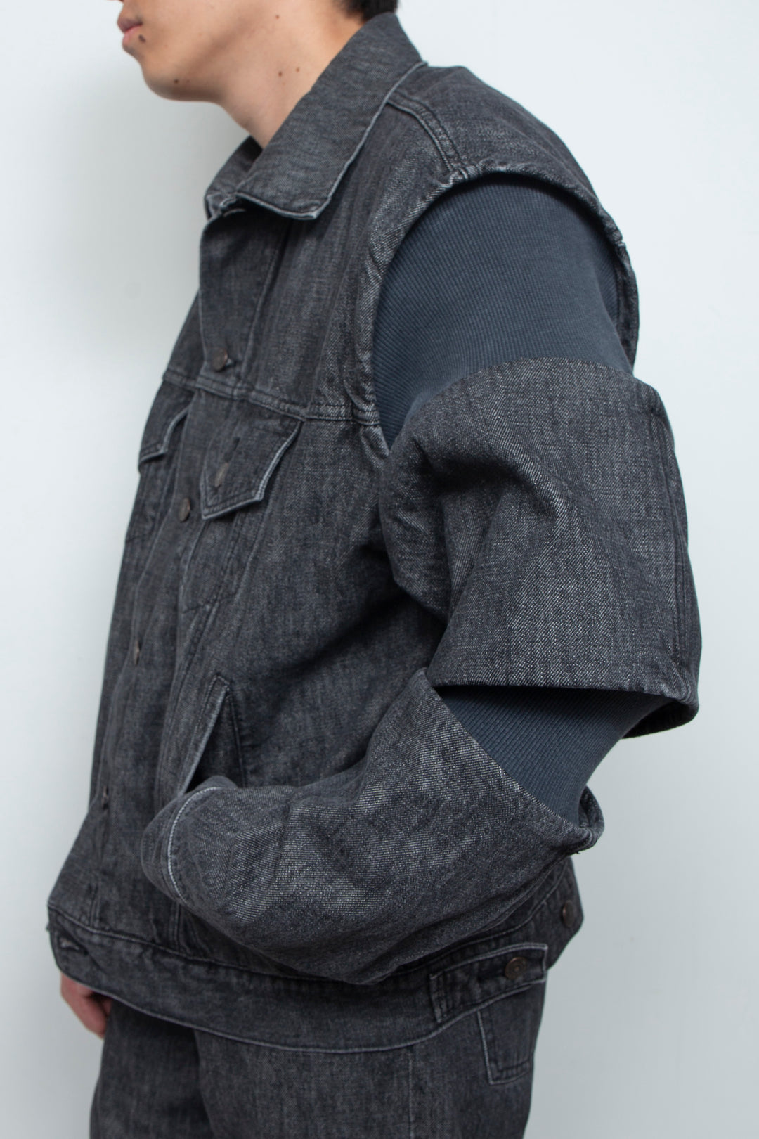 Rib Knit Denim Jacket Black