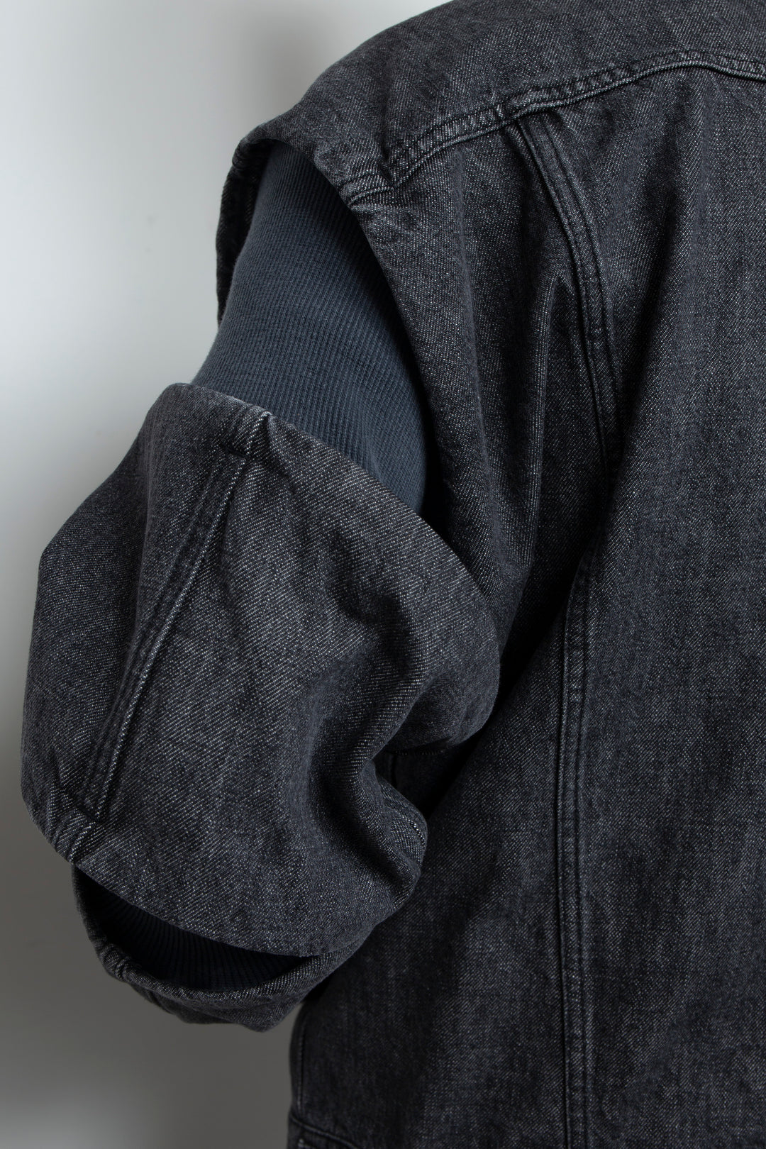 Rib Knit Denim Jacket Black
