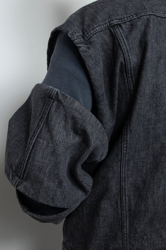 Rib Knit Denim Jacket Black
