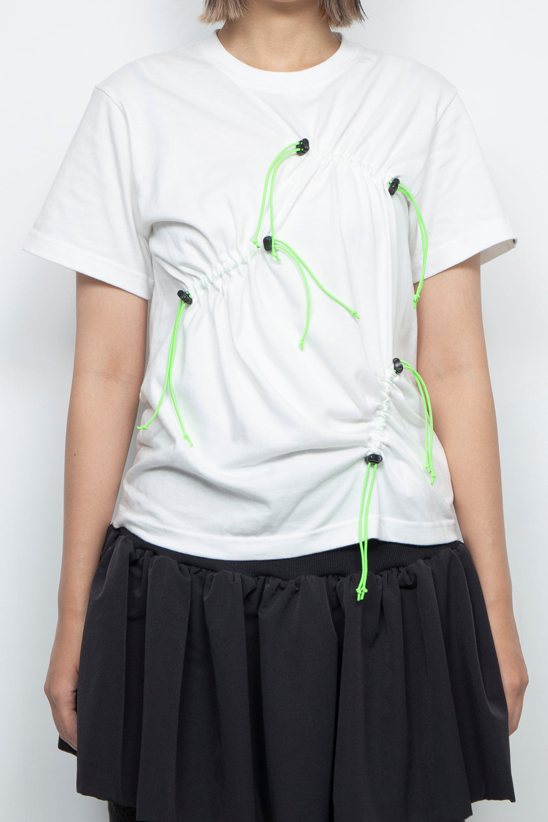 Drawstring Gathered T-Shirt White