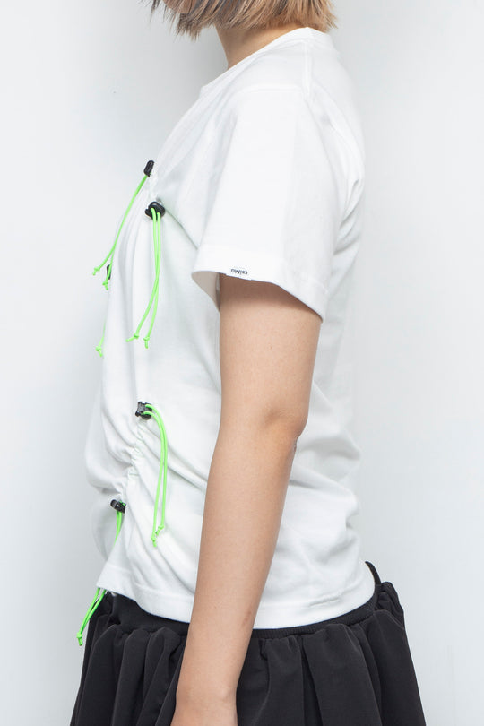 Drawstring Gathered T-Shirt White