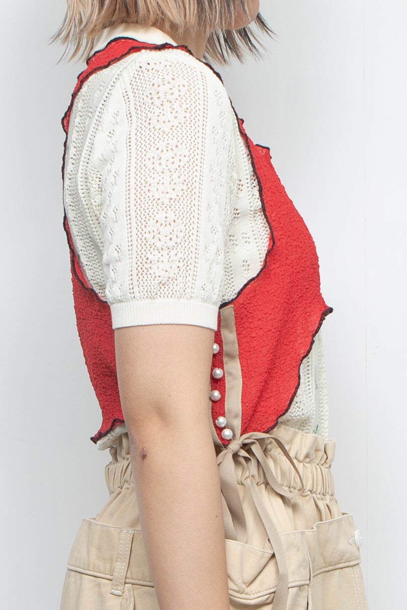 Mellow pearl ribbon tank top Red