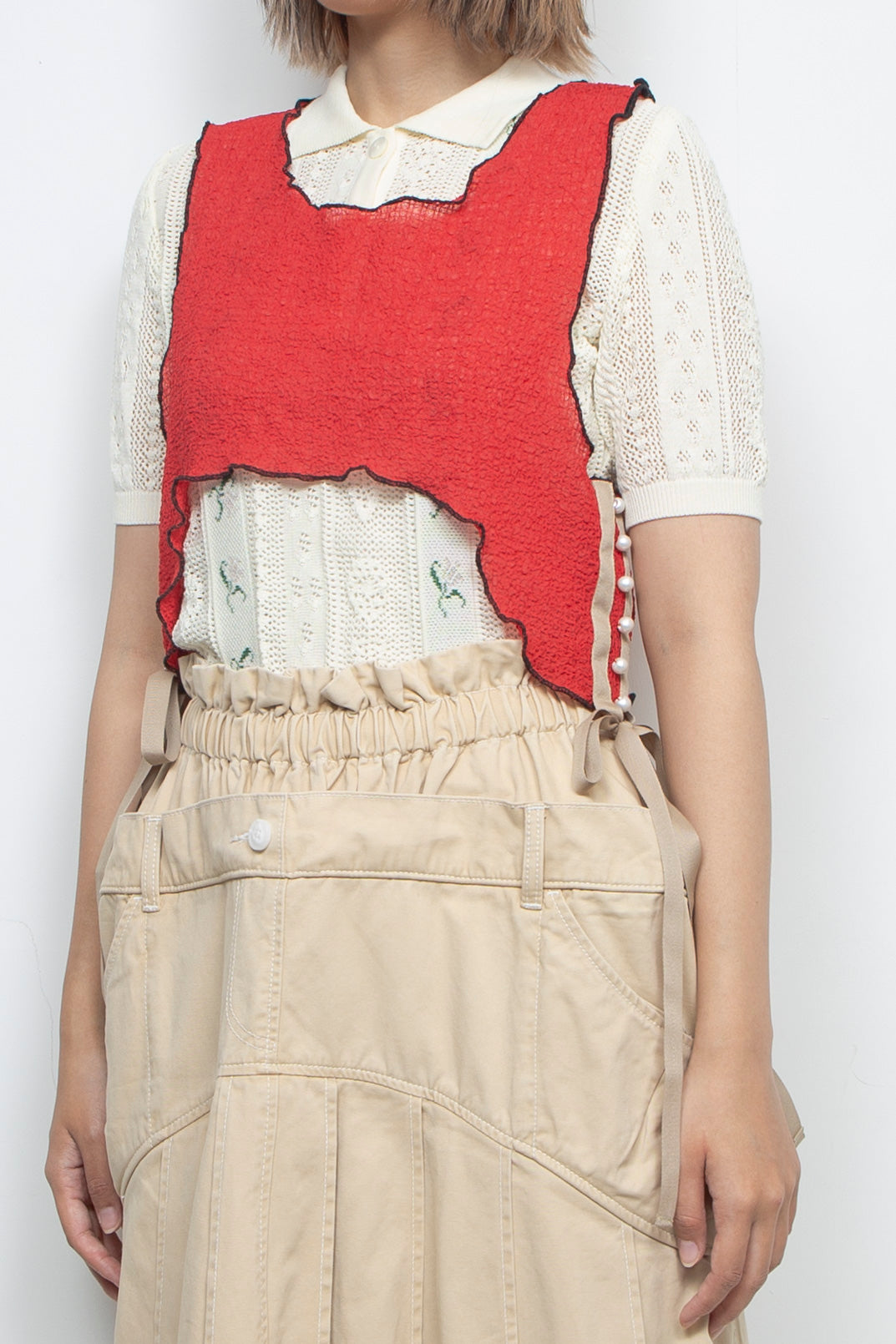 Mellow pearl ribbon tank top Red