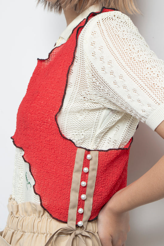 Mellow pearl ribbon tank top Red