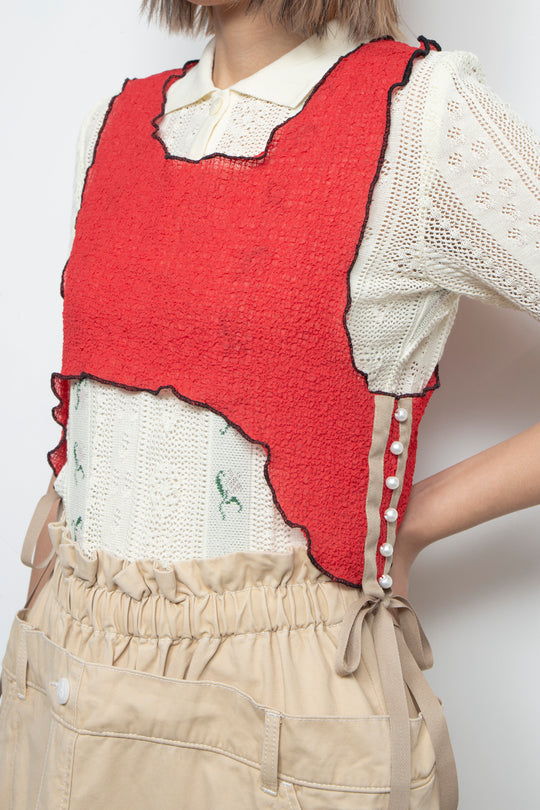Mellow pearl ribbon tank top Red