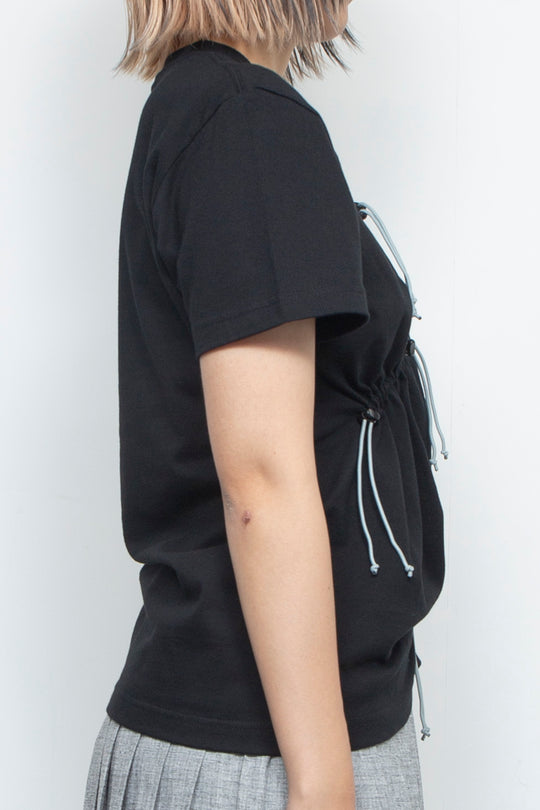Drawstring Gathered T-Shirt Black