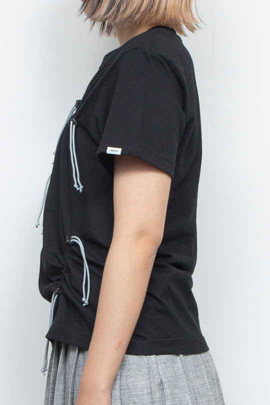 Drawstring Gathered T-Shirt Black