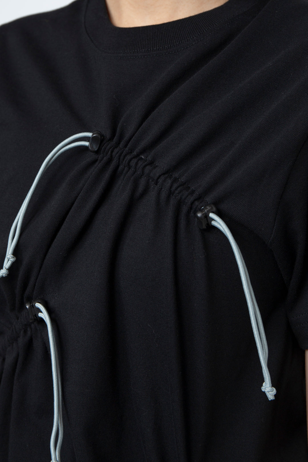 Drawstring Gathered T-Shirt Black