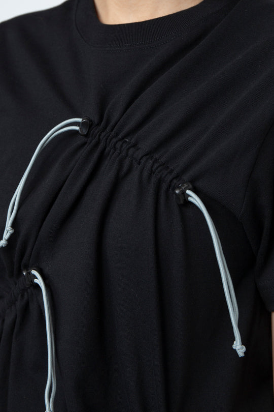 Drawstring Gathered T-Shirt Black