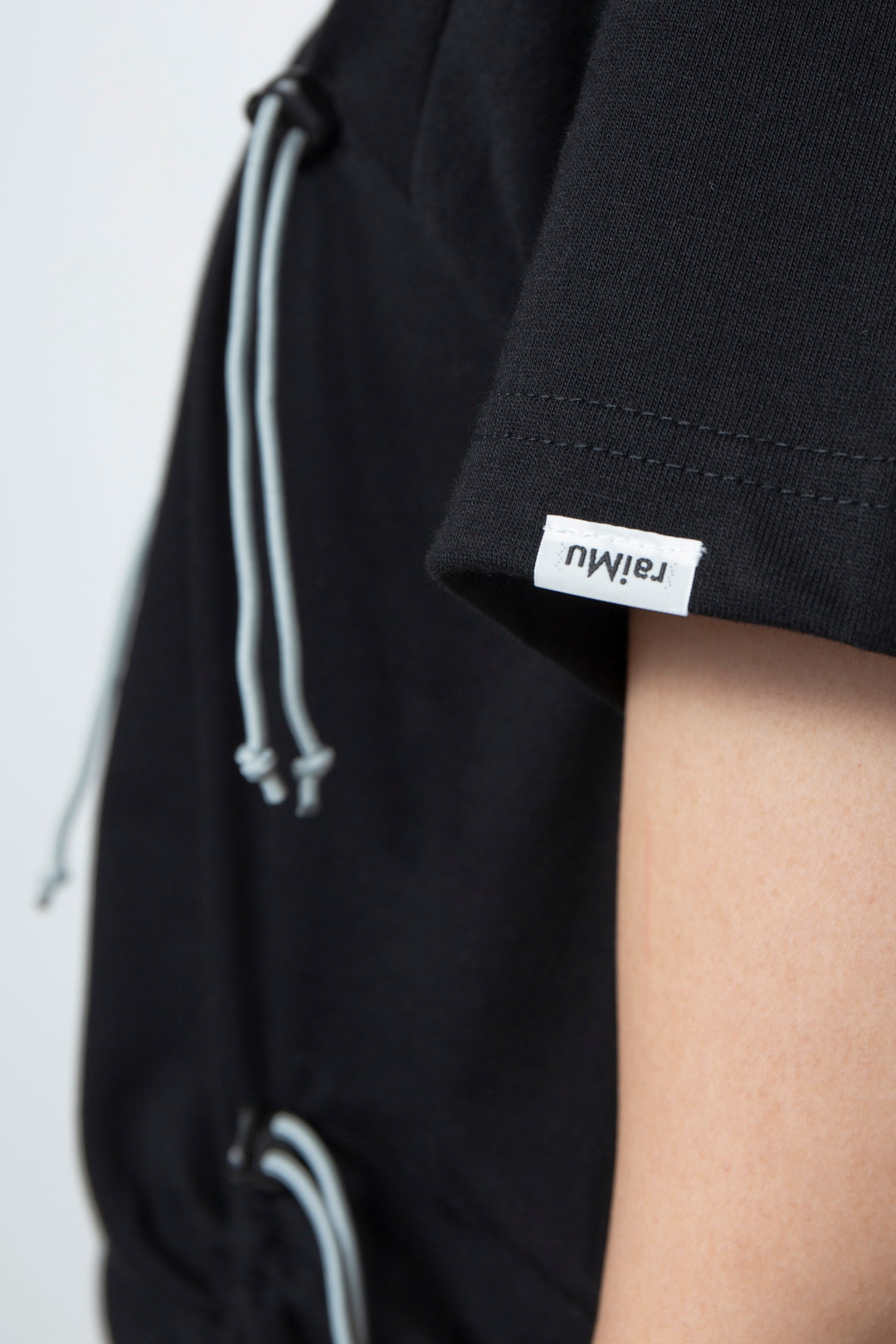 Drawstring Gathered T-Shirt Black