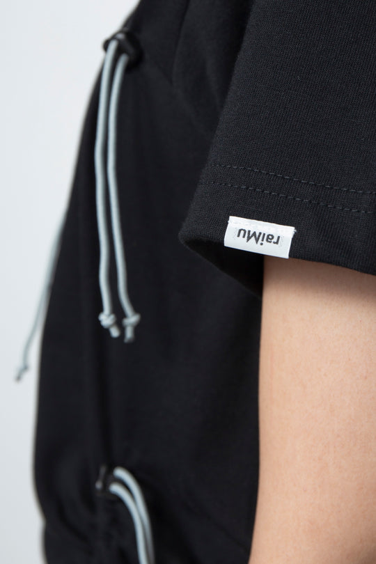 Drawstring Gathered T-Shirt Black