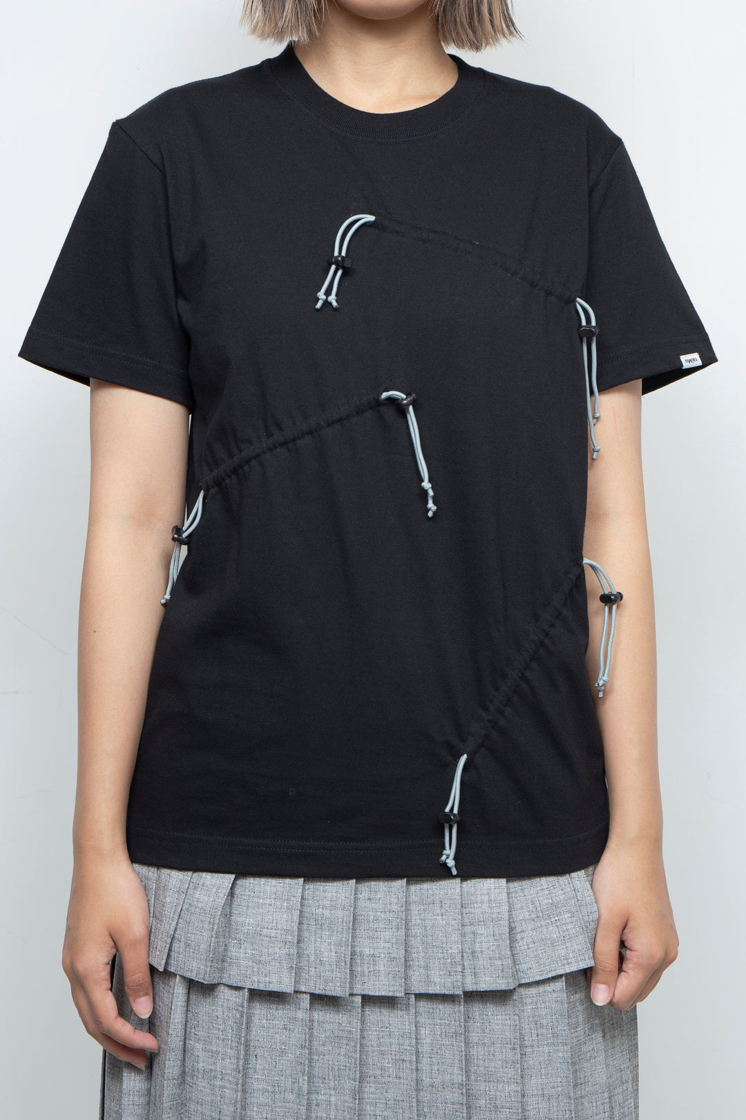 Drawstring Gathered T-Shirt Black