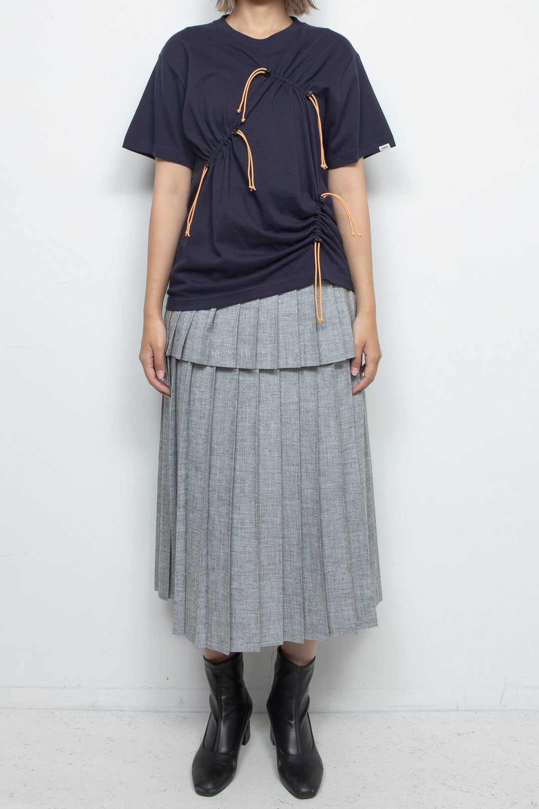 Drawstring Gathered T-Shirt Navy