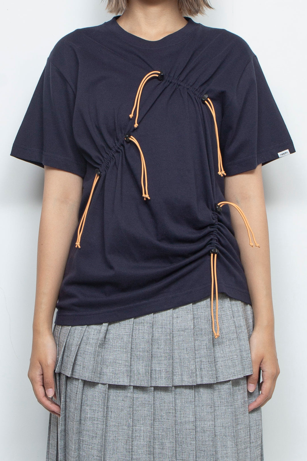Drawstring Gathered T-Shirt Navy